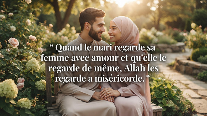 Quand le mari regarde sa femme avec amour et qu'elle le regarde de même, Allah les regarde avec miséricorde.