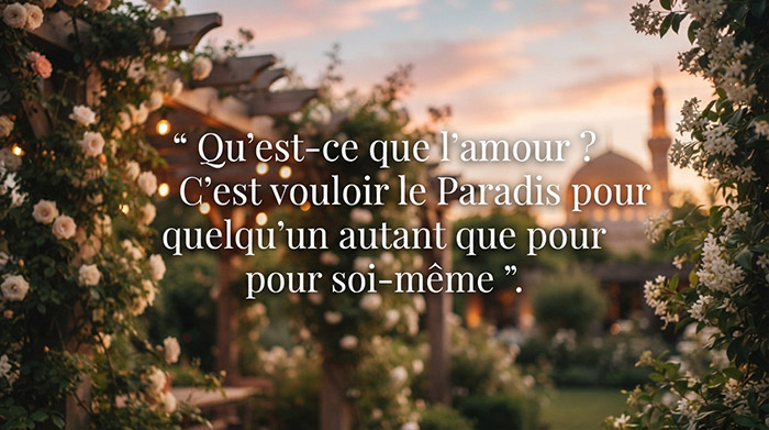 Qu'est-ce que l'amour ? C'est vouloir le Paradis pour quelqu'un autant que pour soi-même.